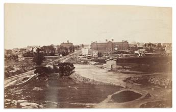 (NEW YORK CITY.) Photograph of the southeastern corner of Central Park under construction, with the accompanying lithograph.